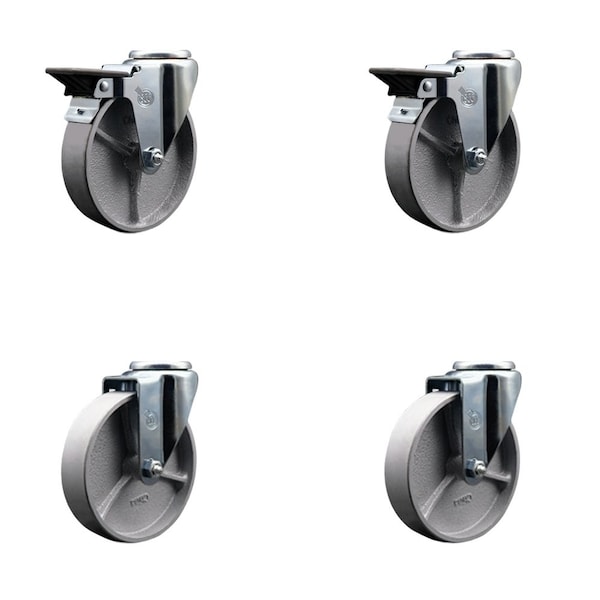 5'' Semi Steel Wheel Swivel Bolt Hole Caster Set with 2 Posi Lock Brakes, 4PK